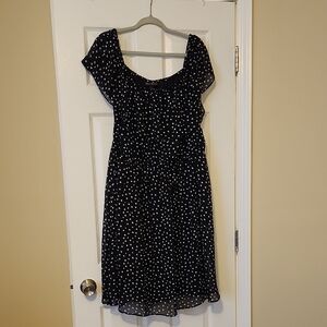 Lane Bryant Black Midi Dress with White Polka Dots